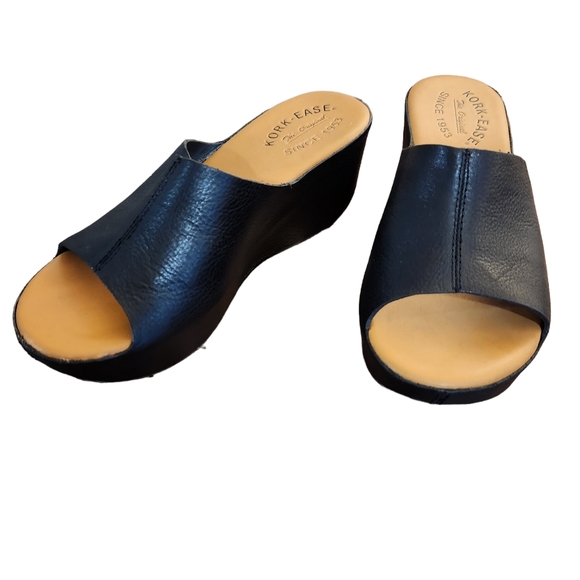 KorkEase Shoes Kork Ease Greer Black Leather Wrapped Slide Wedge